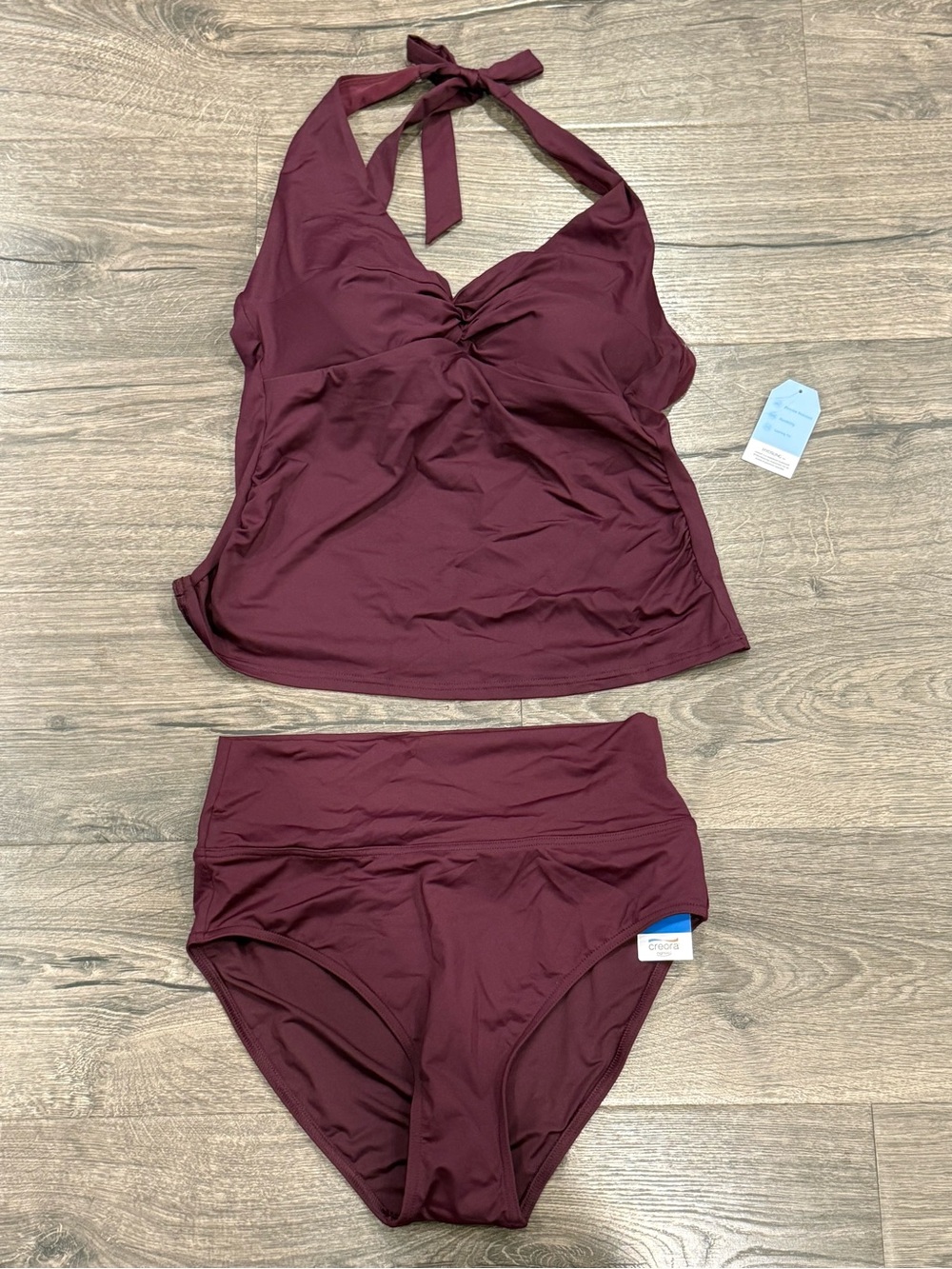 New Lands' End Plum Halter Tankini Two-Piece Swim Bathing Suit Set Size 10